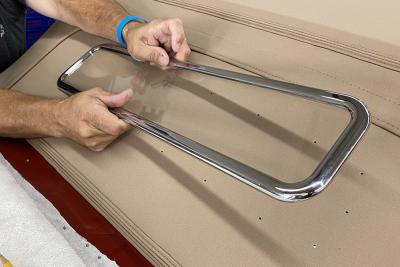 Take OUTSIDE Frame  (including lens), and fit and add screws to mount with the inside frame in car.